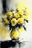 Placeholder: A watercolour and ink drawing of A vase of pale yellow roses in the style of artist John Lovett