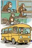 Placeholder: A monkey riding a bus, and a monkey using aa grill, a monkey going to work, and a monkey staying cool, in the art style of Pablo Picasso in a comic book format.