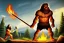 Placeholder: caveman holding a club, cave, cave bear, campfire, stone age, cave art, masterpiece, mellow, dawn, trending on artstation, fine detail, old,