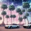 Placeholder: 1980's aesthetic vaporwave palm trees and spheres and Porsche with lightning