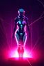 Placeholder: 3d, si-fi hunger , far away a girl in the middle, stand on round platform, connected by wires , vr googles, beautifully color coded, super detailed, moody lighting, volumetric lighting, night time, glowing veins, mass effect, vertical light glow