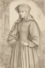 Placeholder: Portrait of a young woman in winter clothes in the style of jan van eyck