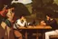 Placeholder: rapper smoking on picnic table by Caravaggio