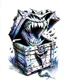 Placeholder: mimic treasure chest with teeth rpg art black and white sketch