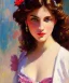 Placeholder: realist impressionist portrait of "The Curious Female" by Manuel Leonardi rework. Masterpiece, best quality, painted impressionist brush strokes. paint drips and drabs and splatters by and by art nouveau and Eliza Ivanova . Paint spatters, drips, drabs, dynamic, artstation, artgerm