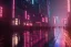 Placeholder: 3D, beautiful, light reflecting, empty future city at night, rainy night, neon, cyberpunk, tron, one cyborg walking, 8k, finely detailed, photo realistic