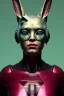 Placeholder: Medium Close Up Portrait, Front image. cyberpunk, rabbit mask, Asian woman, pink short hair. latex coat. Red, black, gold, color. Ghost in the shell style. Color background, photo studio. Avatar image, highly detailed, concept art, smooth, unreal engine 5, god rays, ray tracing, RTX, lumen lighting, ultra detail, volumetric lighting, 3d, finely drawn, high definition, high resolution.