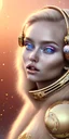 Placeholder: brown eyes, laugh, blonde sophie hennie cute young woman singing at saturns europa moon, golden jewelry, ice cold, winter, magnificent, majestic, highly intricate, incredibly detailed, ultra high resolution, complex 3d render,renaissance painting