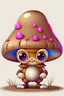 Placeholder: realistic cute little mushrooms eyes two legs brown hat