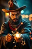 Placeholder: Mexican fast draw cowboy wizard wand slinger ,bokeh like f/0.8, tilt-shift lens 8k, high detail, smooth render, down-light, unreal engine