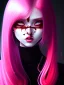 Placeholder: girl angry, beautiful, cute, blood on face, long pink hair, black sweater