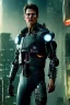 Placeholder: A portrait post-apocalypse cyborg Tom Cruise in a cyberpunk city, sci-fi fantasy style, 8k, volumetric lighting, particales,highly detailed,cinematic, deep scars on face,deep colours.