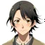 Placeholder: Japanese teenage boy, shoulder length black hair in a low ponytail, honey golden brown eyes, anime style, front facing, looking into the camera,