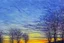 Placeholder: Sunset, futuristic buildings near trees, highway, people, sci-fi, tendency to impressionism, realistic painting