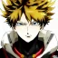 Placeholder: Detailed anime portrait of bakugo from my hero academia, gold hair and golden eyes, black suit, intricate details, full body portrait, keep head in frame, slight smile, black Japanese motif, concept art, highly detailed, digital painting, concept art, sharp focus, illustration, art by Yoji Shinkawa, WLOP and greg rutkowski and alphonse mucha and artgerm and yanjun Chen and Junji ito and Makoto Shinkai, HDR, octane render