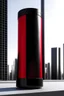 Placeholder: portable speaker, form inspired by merdeka 118 tower , architecture form, modern design style and black and red color