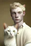 Placeholder: Beige and white male cat as human