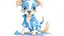 Placeholder: kids style illustration of a cute dog in blue torn pants