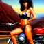 Placeholder: portrait of busty beautiful 'Female Rider on Shotaro Kaneda's Bike',painting by Earl Norem, simon Bisley, evan lee, 86-86, oil on canvas, cinematic composition, extreme detail,fit full head inside picture,8k