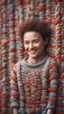 Placeholder: a happy blissed person woven into a knitted tapestry wall, bokeh like f/0.8, tilt-shift lens 8k, high detail, smooth render, down-light, unreal engine, prize winning