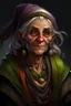 Placeholder: a dungeons and dragons character portrait. An old hag named Babette, a wild magic sorcerer. She is very powerful and ancient. She looks like a nice old lady, but maybe she's not as nice as she seems