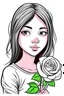 Placeholder: I draw a cartoon of a girl with a white rose.