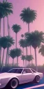 Placeholder: 1980's aesthetic vaporwave palm trees with spheres and car