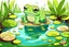 Placeholder: frog in a pond. drawn in anime style. cute and cozy.