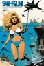 Placeholder: SNIFFIN’ GLUE magazine high res photo cover by Ralph Steadman: special issue #42 on fishing sharks in the sunken city guest star: Barbarella in two pieces swimsuit as an adventurer fishing sharks underwater in a post apocalyptic city
