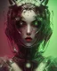 Placeholder: Comic book art style black lamb with red eyes, contrasting green meadow, cartoonist, digital portrait, dark fantasy, black iridescent skin, holographic, shiny, PVC texture, wet look, anime, gothic