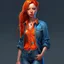 Placeholder: pretty girl, young adult, ginger, conventionally attractive, colourful clothes, realism, jeans, sexy