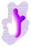 Placeholder: Footprint on cloud. Mosaic. Made of Ghosts. Use only white, black, and purple.