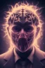 Placeholder: satoshi nakamoto in the bitcoin brain, Fire theme art, Dark moody night atmosphere, , 8K, close-up face, anatomically perfect face