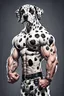 Placeholder: Dalmation with human face and big muscular arms