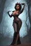 Placeholder: Pam Grier as evil queen in black leather, leather, busty, cleavage, angry, stern look. character design by cory loftis, fenghua zhong, ryohei hase, ismail inceoglu and ruan jia. unreal engine 5, artistic lighting, highly detailed, photorealistic, fantasy