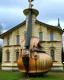 Placeholder: A giant mansion that's shaped like a violin painted by Edvard Munch