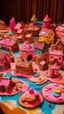 Placeholder: A pink village made out of cookies and cakes painted by Wassily Kandinsky