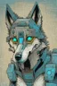 Placeholder: Robotic wolf looking at the camera, comic style