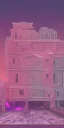 Placeholder: Snoop dogg. a chair. pink houses, pink sky, pink smoke, trees