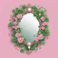 Placeholder: Create an Artwork of a Mirror with ivy branches and pearls necklace, Like a creative Logo for a Varasity Jacket to put a random number uin it, Vector illustration. Colors should be pink and green