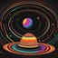 Placeholder: Fantastical hat, Sun sun hat which looks like the planet Saturn with the rings of Saturn making up its brim, black background, by Moebius, bright astral colors, digital art.