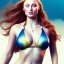 Placeholder: fullbody portrait of voluptuous atletic beautiful young Sophie Turner smiling in bikini Diego Velázquez style