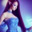 Placeholder: sourceress girl, beautiful, model, blue intricate lace dress, elf like, hands in her hairs, holding a wand, high definition, cinematic, avatar