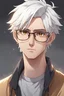Placeholder: Anime Style, Young Adult Male/ Short, White Hair/ White Colored Eyebrows/ Golden Colored Eyes/ Wearing Glasses/
