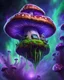 Placeholder: A floating island mushroom house in space. green blue purple cosmic, deep space nebulas. Detailed gloss Painting, bright color, fantastical, intricate detail, splash screen, hyperdetailed, insane depth, concept art, 8k resolution, trending on Artstation, Unreal Engine 5, color depth, backlit, splash art, dramatic, High Quality Whimsical Fun Imaginative, good composition