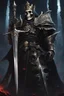 Placeholder: a demonic looking man with a sword in his hand, undead skeleton king, dark souls, skeleton king, overlord season 4, ainz ooal gown, prince crown of black gears, the king of death, king of time reaper, overlord, lich vecna (d&d), dark and forboding, from overlord, scary knight, large black smile Overlord