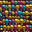 Placeholder: ANATOMICALLY CORRECT digital photograph of wall of multicolored SKULLs OF freshly skinned SMILEY FACEs with fine line, highly detailed, high resolution, 8k 3d, vray, horrorcore, vivid, btight