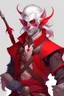 Placeholder: lowborn rogue male red demon tiefling white hair dnd