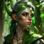 Placeholder: dnd, artistic, illustration, artstation, elf, feywild, bright green hair, green eyes, warrior, portrait