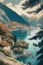 Placeholder: Draw a picture where the sights of Montenegro and its nature are presented. The picture should look like a comic book.